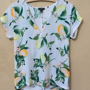 Ann Taylor White and Blue Relaxed Tie Front Blouse